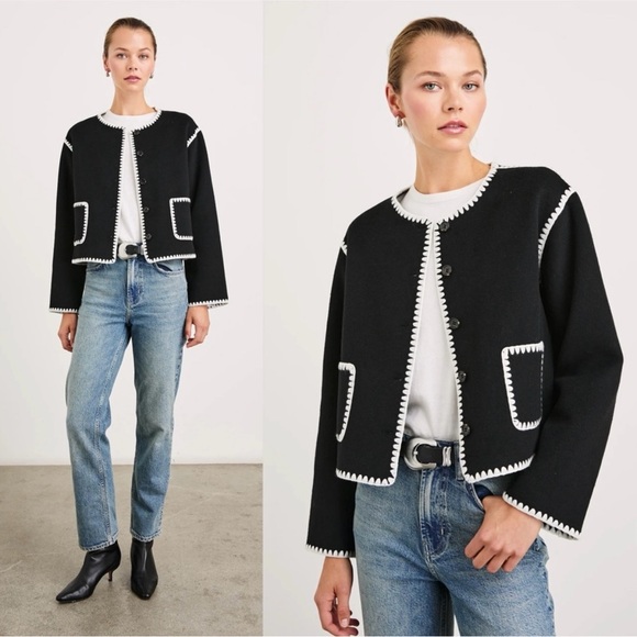 NWT Rails Melanie Jacket Size M Soft Wool Blend Contrast Trim Black White - Picture 3 of 13